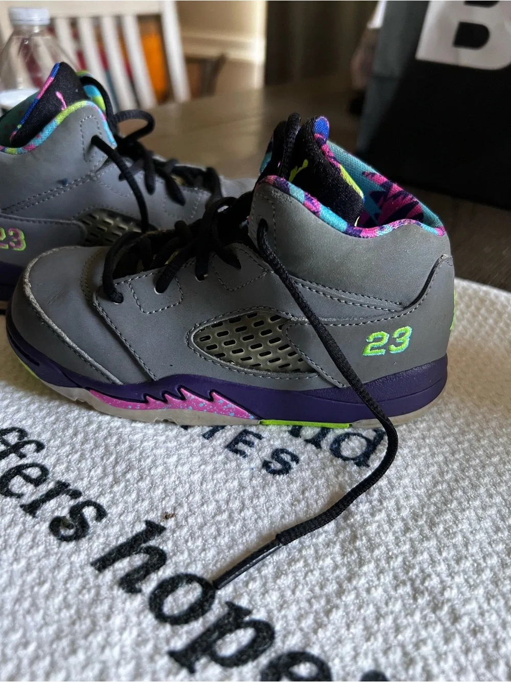 Jordan Kids Gray High-Top Sneakers with Multicolor Lining